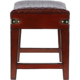 Leather Covered Wood Frame Vintage Woven Leather Stool Chestnut: LF-143
