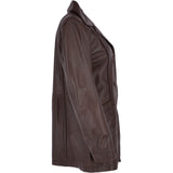 Womens Single Breasted Leather Coat Mid Brown/app: ESMARALDA