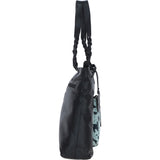 Black Leather Shoulder Bag with Pony Print Pocket: ELA 1128