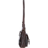 Compact Leather Messenger Bag with Front Buckle Pocket Brown: TL-005