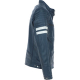 Men's Real Leather Biker Jacket With Stitch Detailings Navy: AWM-NOVA2