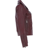 Ladies Veg Tanned Leather Biker Jacket Burgandy: AWL-80