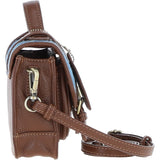 Ashwood Leather & Harris Tweed® Cloth Mini Satchel Bag with Twist Lock Tan/Blue: TW-32-05-TB