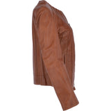 Womens Collarless Leather Jacket Tan/nap: AWL-280