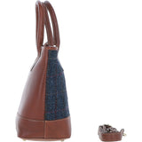 Ashwood Leather & Harris Tweed® Cloth Large Grab Bag  Tan/Navy: TW-64-11-TN