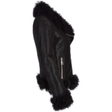 Womens Long Curly Sheepskin Suede Pilot Jacket Black: P-36