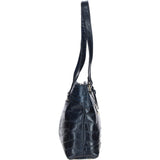Velutto Eleganza' Zip Mid Section Real Leather Shoulder Bag Navy/croc: 52234
