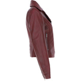 Short Leather Biker Jacket Burgundy: 6617