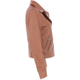Ladies Leather Biker Jacket Tan: G-Celia22