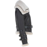 Womens Aviator Shearling Leather Jacket Brown/Cream: KB-451 DC