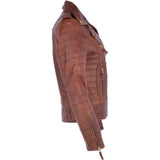 Women's Leather Biker Jacket Tan: 2741