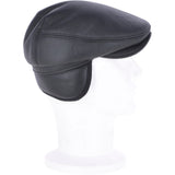 One Piece Sheepskin Leather Flat Cap Black: 04K