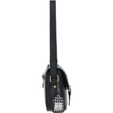 Elegant Ashwood Leather & Harris Tweed® Cloth Crossbody Bag Black/White: TW-27-012-BW