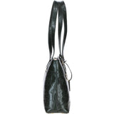 Velutto Eleganza' Zip Mid Section Real Leather Shoulder Bag Green/croc: 52234