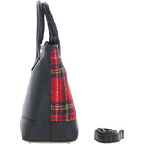 Ashwood Leather & Harris Tweed® Cloth Large Grab Bag  Black/Red: TW-64-14-BR