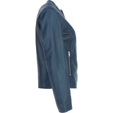 Collarless Ladies Casual Leather Jacket Navy: AWL-1282