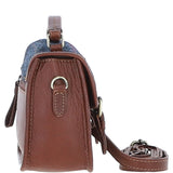 Ashwood Leather & Harris Tweed® Cloth Small Satchel Bag Tan/Navy: TW-67-11-TN
