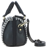 Ashwood Leather & Harris Tweed® Cloth Small Barrel Bag Black/White: TW-61-12-BW