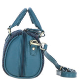 Ashwood Leather & Harris Tweed® Cloth Small Barrel Bag Teal/Navy: TW-61-16-TN