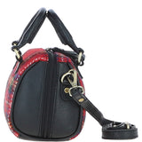Ashwood Leather & Harris Tweed® Cloth Small Barrel Bag Black/Red: TW-61-14-BR