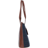 Ashwood Leather & Harris Tweed® Cloth Genuine Leather Shoulder Bag Tan/Navy: TW-23-011-TN
