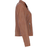 Real Leather Ladies Biker Jacket with Mandarin Collar Tan: AWL-N32