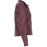 Real Leather Ladies Biker Jacket with Mandarin Collar Burgundy: AWL-N32
