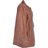 Womens Single Breasted Oversized Leather Coat Cognac/app: IVONNE 2