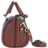 Ashwood Leather & Harris Tweed® Cloth Small Barrel Bag Tan/Purple: TW-61-13-TP