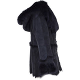 Toscana Long Haired Shearling Jacket With Large Hood Ombre Blue: KB 32 HOODED