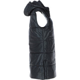 Ashwood Leather Long Gilet with Detachable Hood Black: Gillet Long