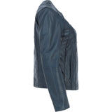 Womens Collarless Leather Jacket Navy/nap: AWL-280