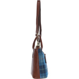 Versatile Ashwood Leather & Harris Tweed® Cloth Shoulder Bag Tan/LT Blue: TW-22-05-TB