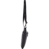Small Zip Top Vegetable Tanned Leather Cross Body Bag Black : V-20