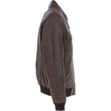 Men's Real Leather Bomber Jacket with Brando Collar Aq Brown: AWM-Pointer