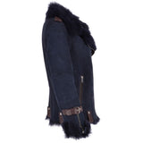 Womens Luxury Side Zip Toscana Suede Sheepskin Pilot Jacket Ombre Blue: KB-806