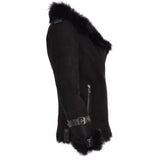 Womens Luxury Side Zip Toscana Suede Sheepskin Pilot Jacket Black: KB-806