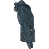 Luxurious Ashwood Leather Jacket with Hood Navy: Anne