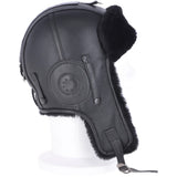 Classic Sheepskin Leather Pilot Hat Black: 041K