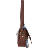 Elegant Ashwood Leather & Harris Tweed® Cloth Crossbody Bag Tan/LT Blue: TW-27-05-TB