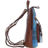 Exquisite Ashwood Leather & Harris Tweed® Cloth Backpack Tan/LT Blue: TW-25-05-TB