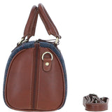 Ashwood Leather & Harris Tweed® Cloth Medium Barrel Bag Tan/Navy: TW-62-11-TN