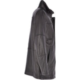Leather Coat With Detachable Collar Black : Carl