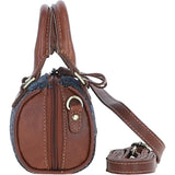 Ashwood Leather & Harris Tweed® Cloth X-Small Barrel Bag Tan/Navy: TW-60-11-TN