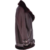 Womens Oversized Sheepskin Flying Biker Jacket Bordeaux: KB-20091