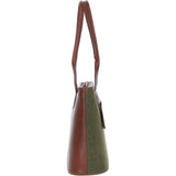 Ashwood Leather & Tweed Genuine Leather Shoulder Bag Tan/Green Check: TW-23-010-TGNH