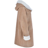 Ladies Hooded Sheepskin Coat Tan: KB 999