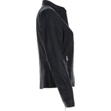 Real Leather Biker Style Jacket with Mandarin Collar Black: AWL-Kate