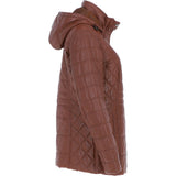 Women’s Genuine Leather Quilted Hooded Jacket by Ashwood Leather in Tan: Walbusch
