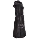 Toscana Longhaired Hood And Belted Shearling Coat Black/ Brissa: LP 24